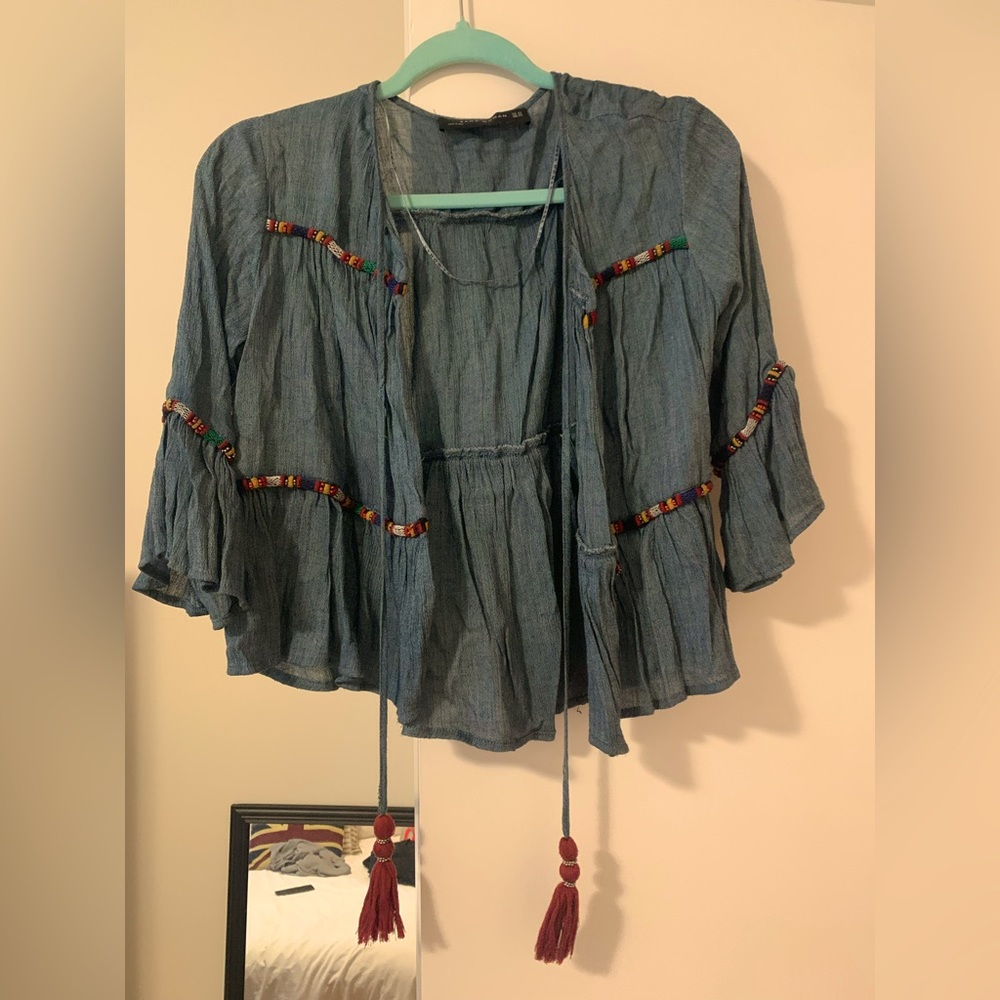 Unique Zara cardigan with red tassels